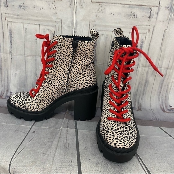 Gianni Binni Tan Red Ryedderr Cheetah Heeled Lug Sole Combat Boots Leather 6M - Picture 9 of 14
